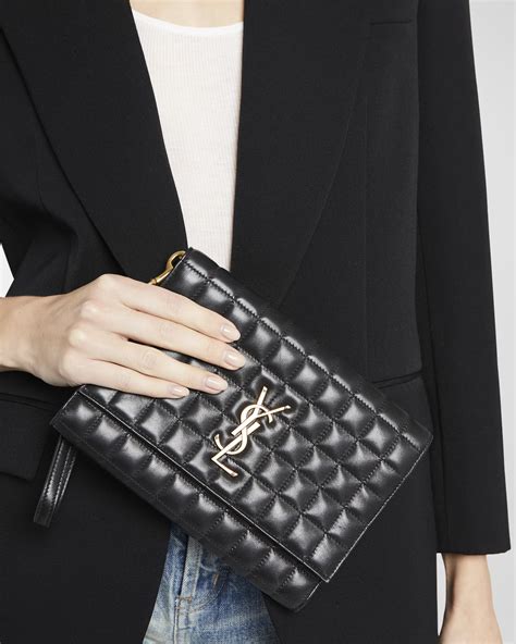 Saint Laurent Cassandra YSL Quilted Leather Wristlet 